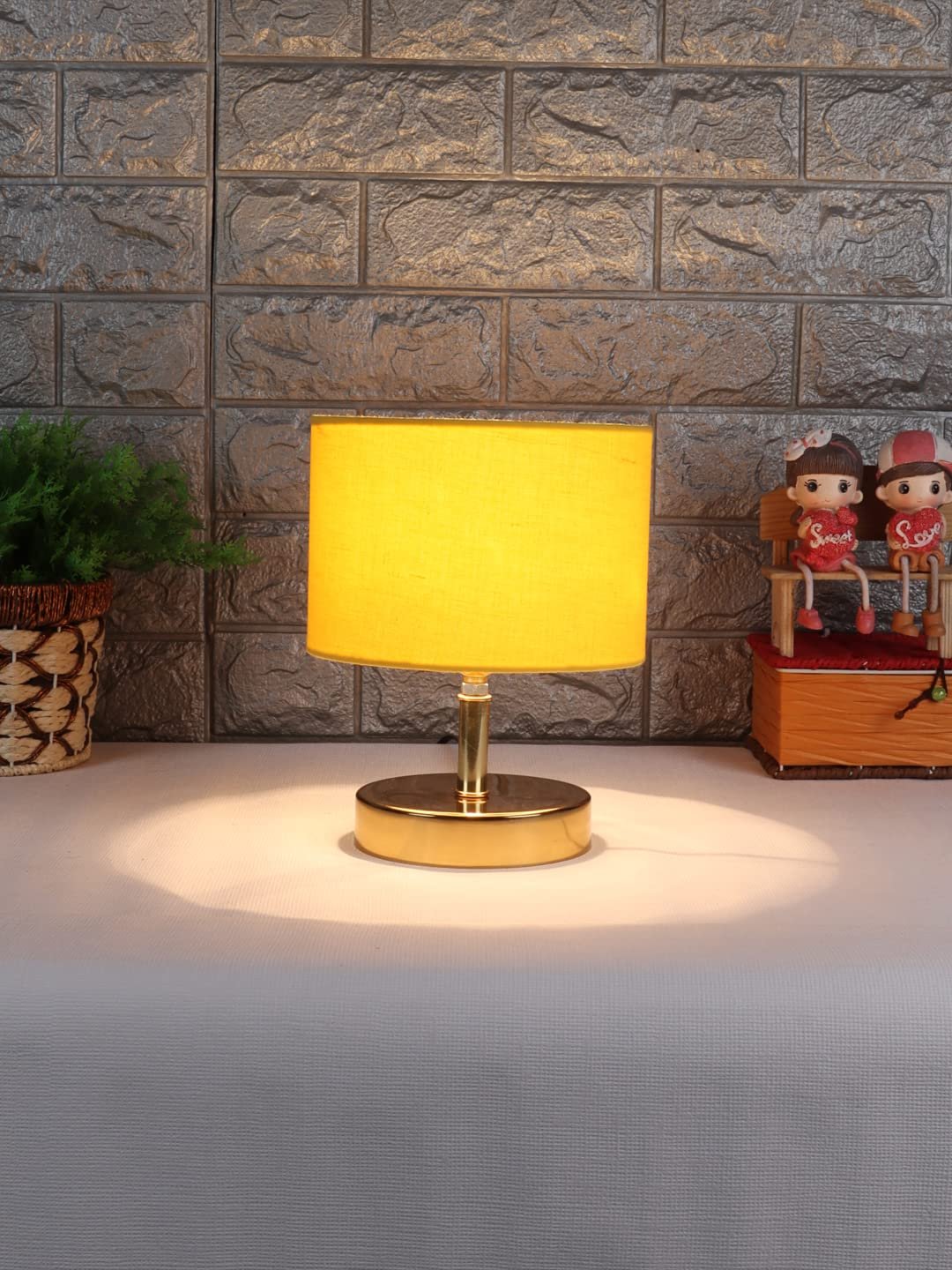 Metal Table lamp with Yellow Cotton Shade