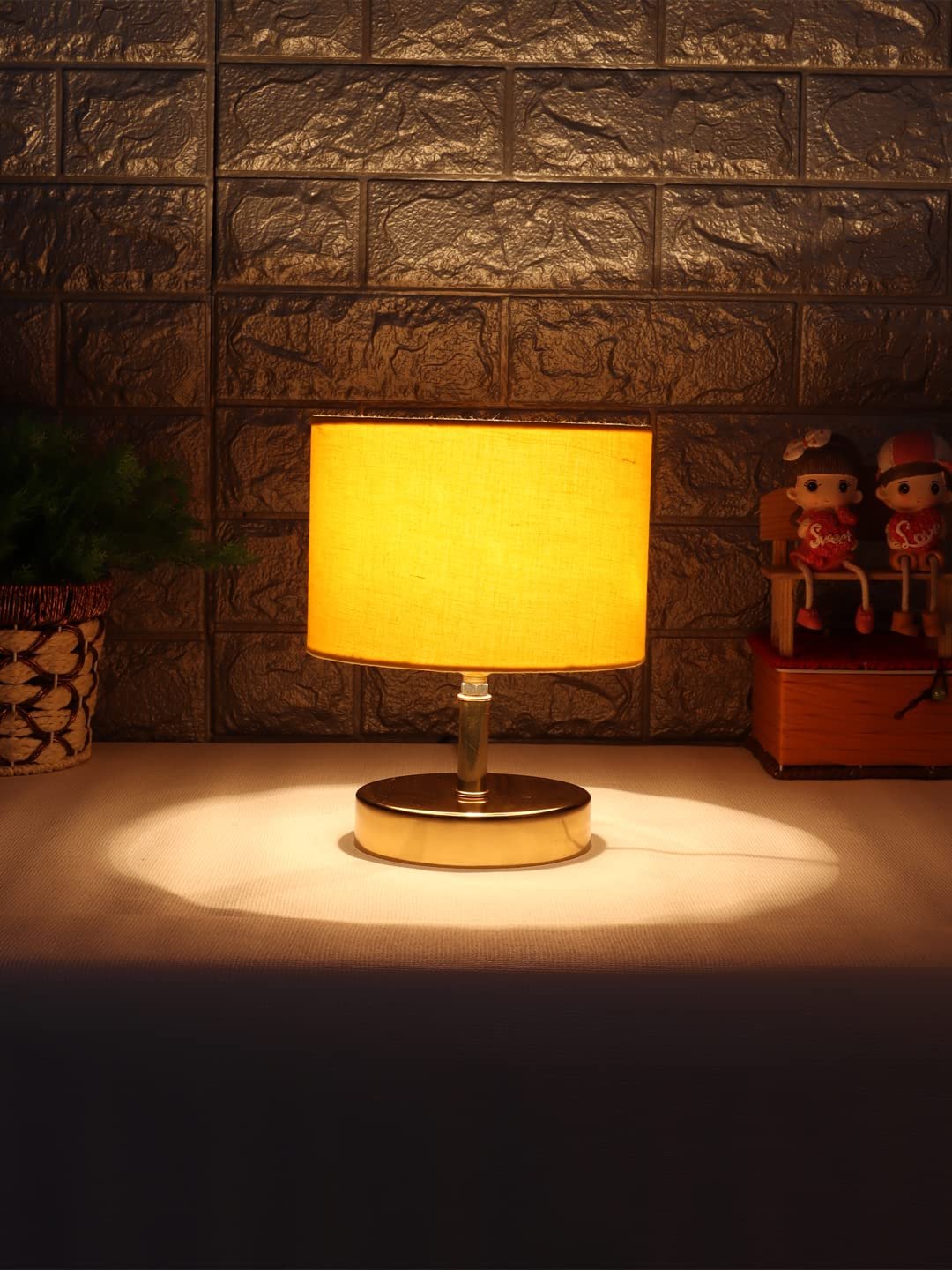 Metal Table lamp with Yellow Cotton Shade