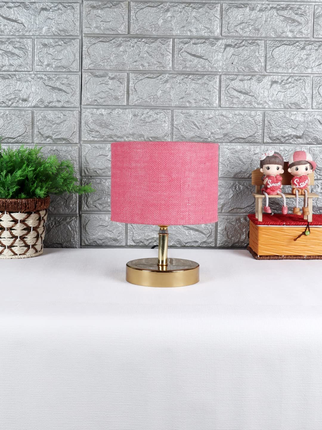 Metal Table lamp with Pink Jute Shade
