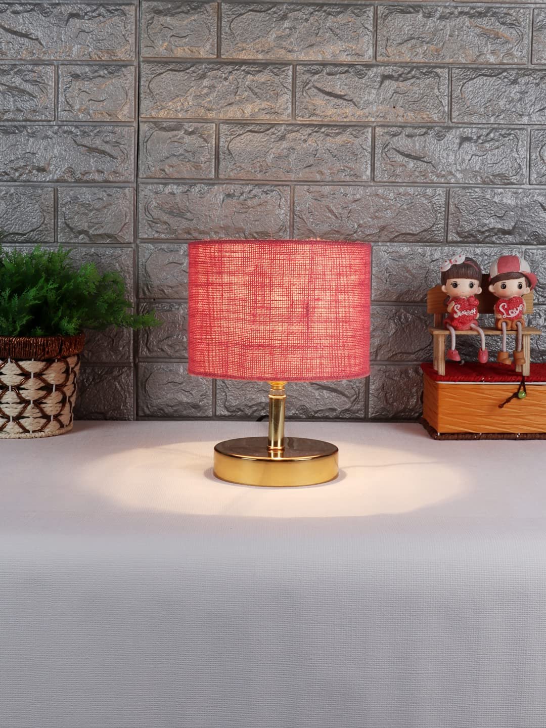 Metal Table lamp with Pink Jute Shade