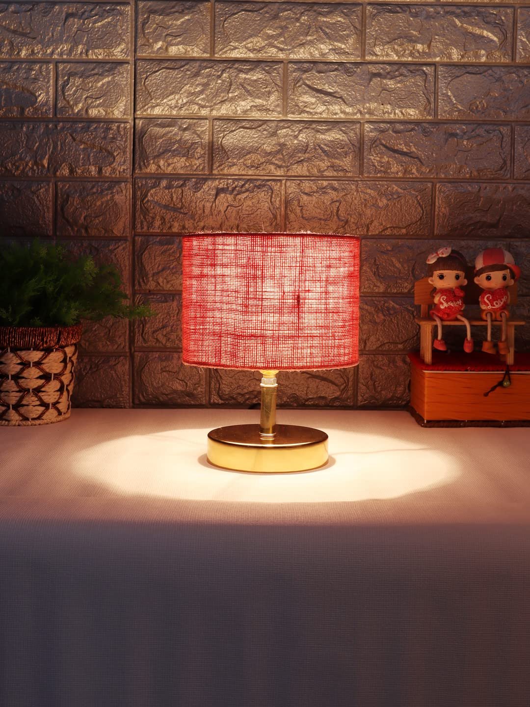 Metal Table lamp with Pink Jute Shade