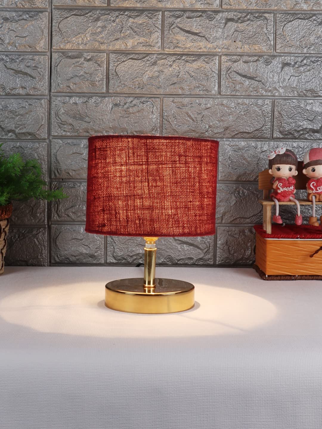 Metal Table lamp with Maroon Jute Shade