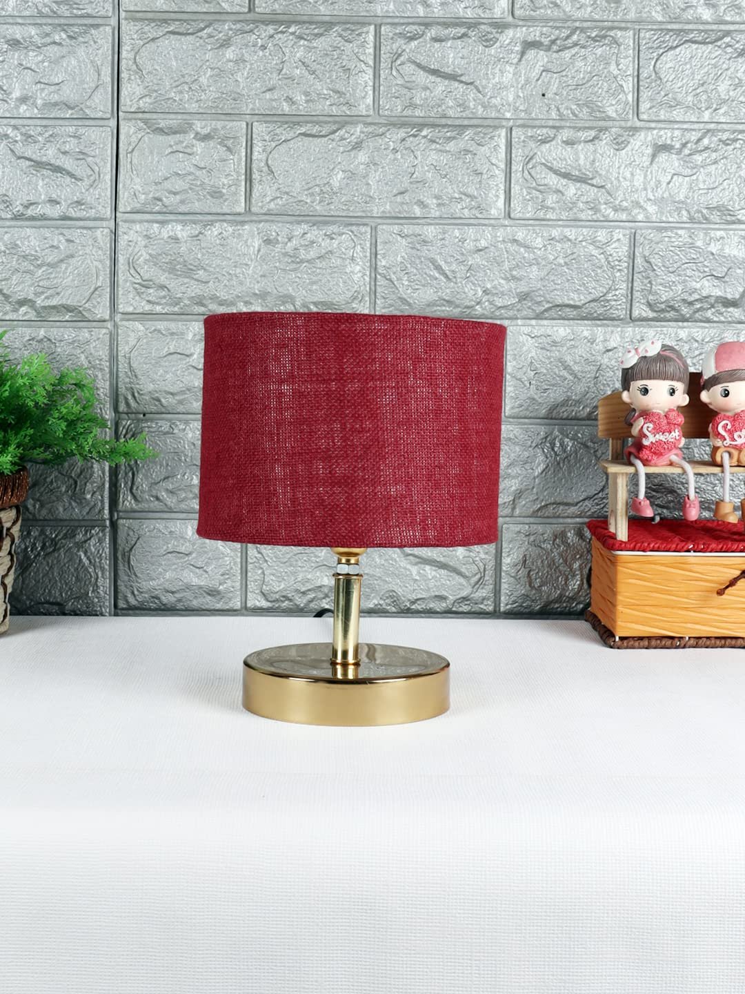 Metal Table lamp with Maroon Jute Shade