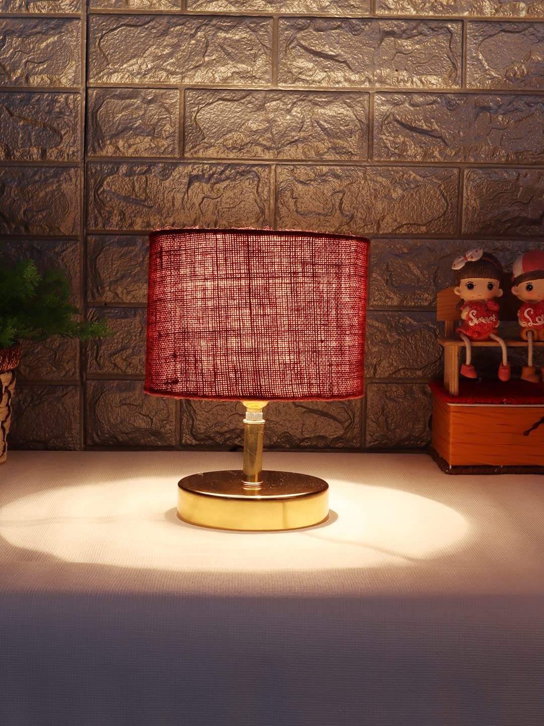 Metal Table lamp with Maroon Jute Shade
