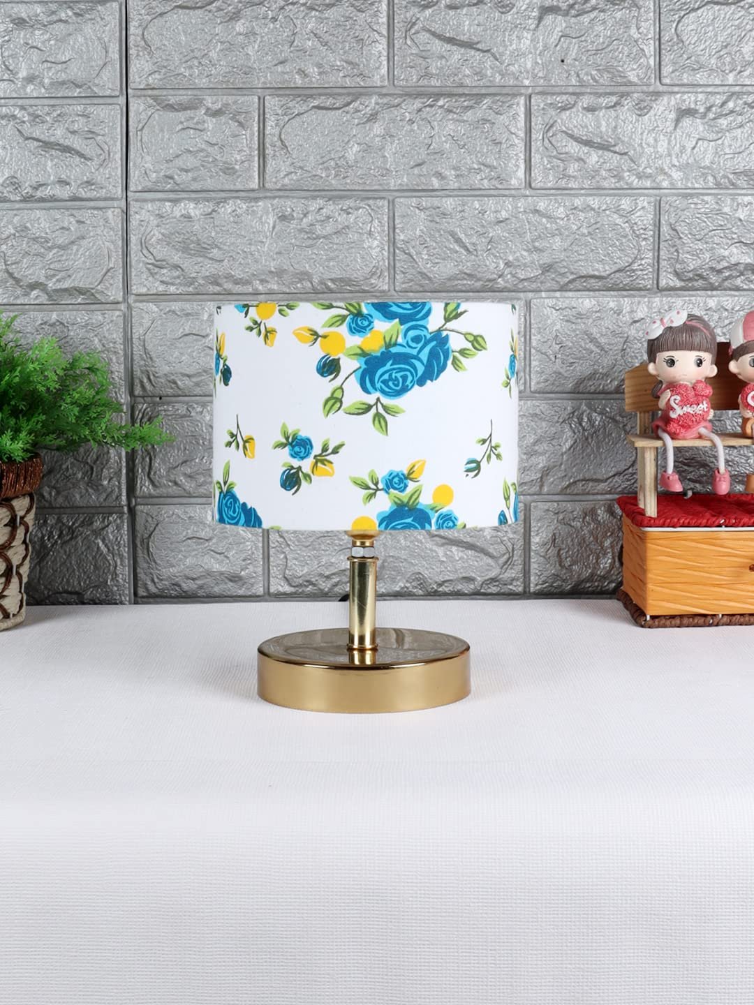 Metal Table lamp with Multicolor Cotton Shade
