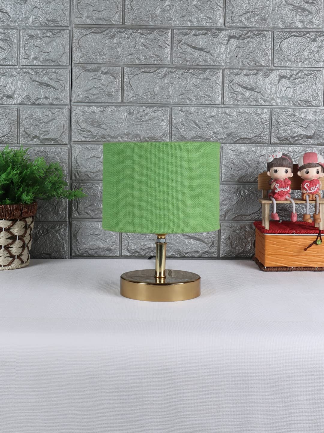 Metal Table lamp with Green Jute Shade