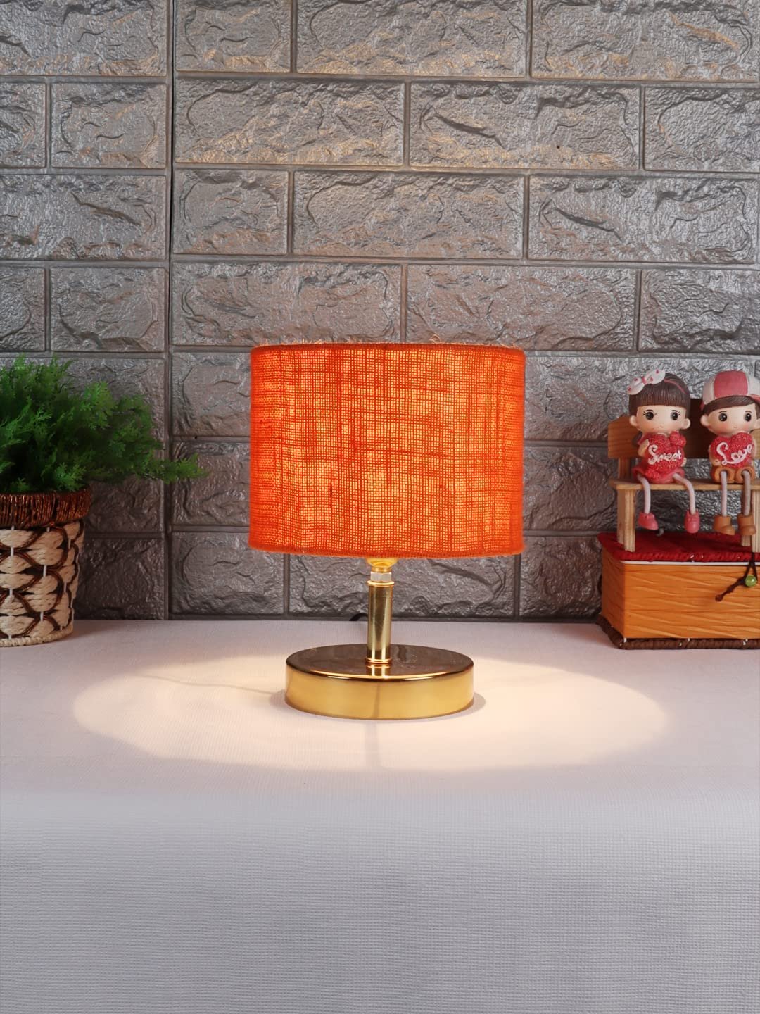 Metal Table lamp with Orange Jute Shade