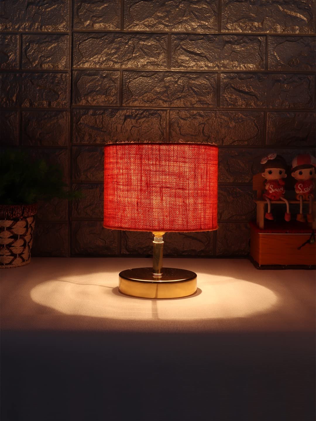 Metal Table lamp with Orange Jute Shade