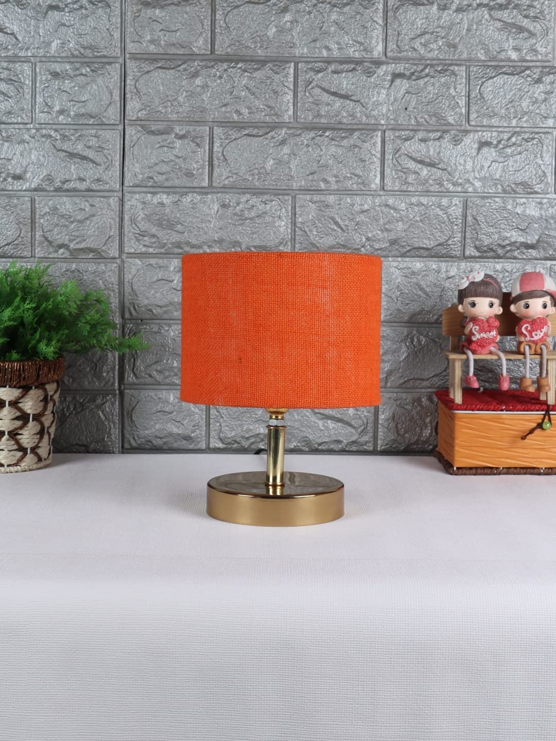 Metal Table lamp with Orange Jute Shade