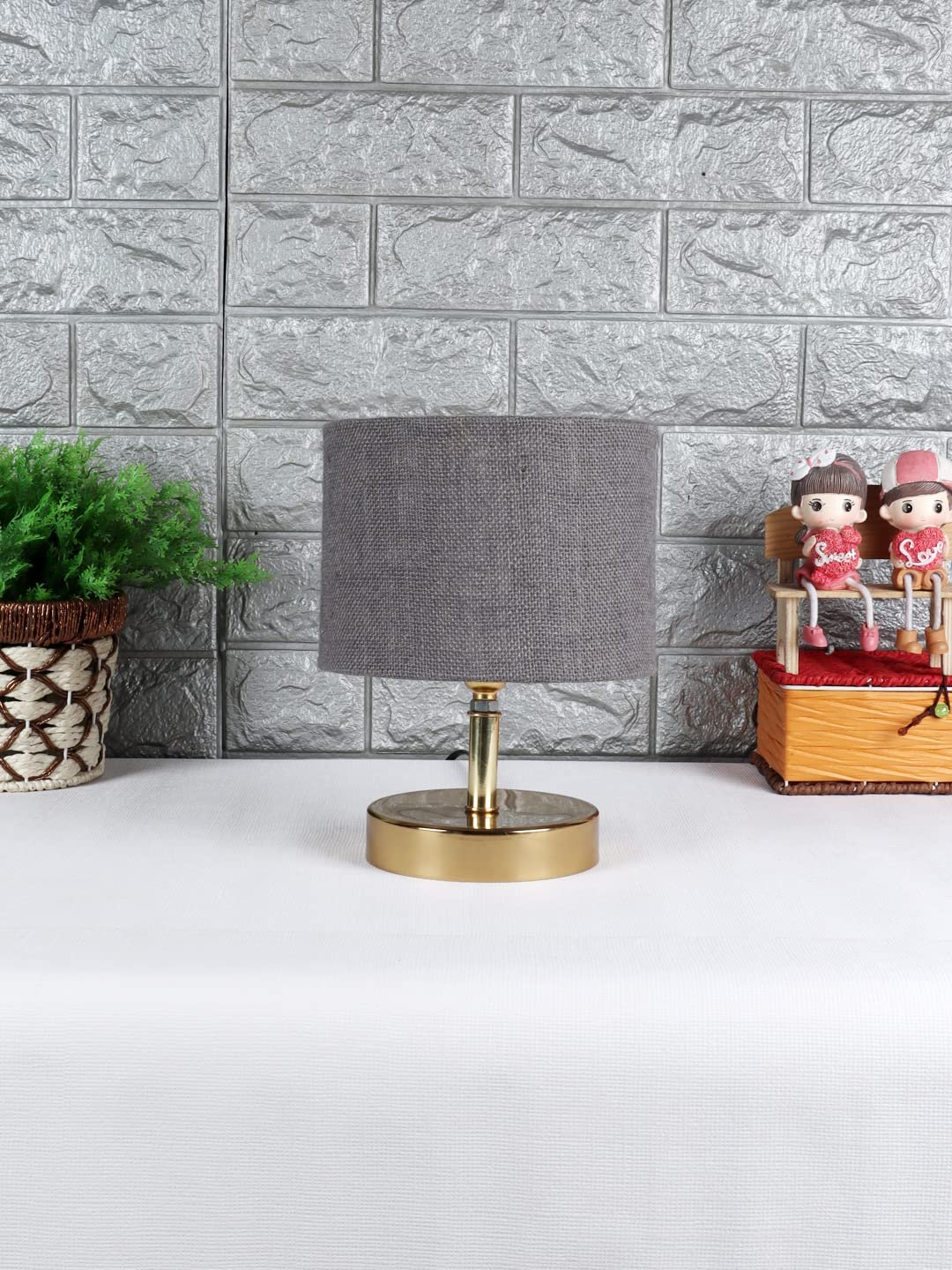 Metal Table lamp with Grey Jute Shade