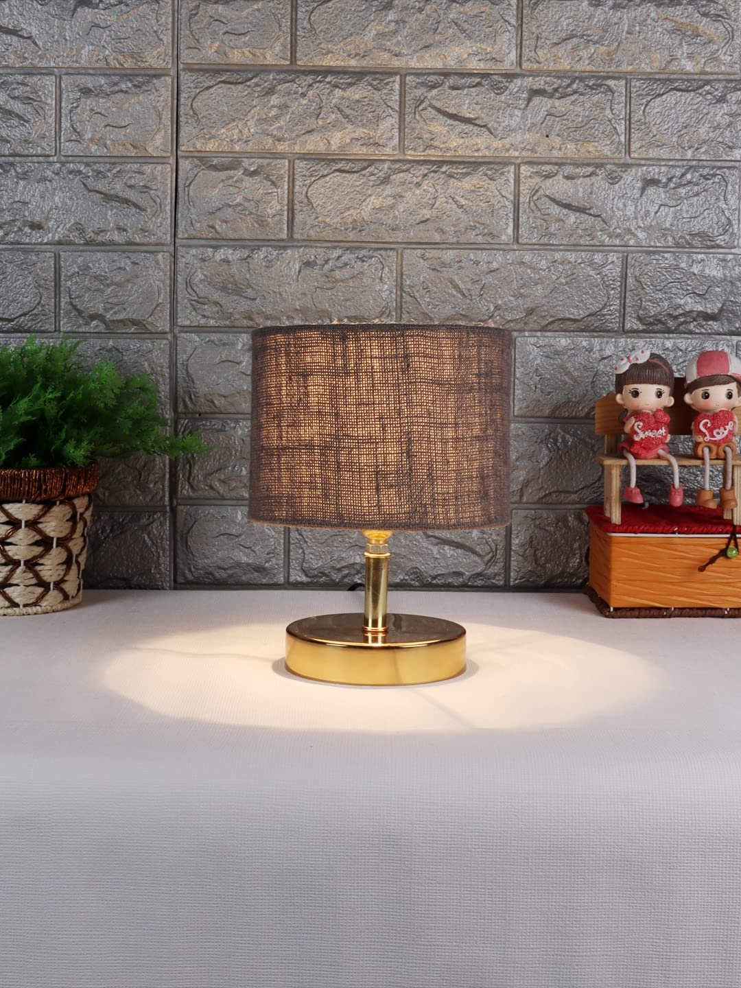 Metal Table lamp with Grey Jute Shade