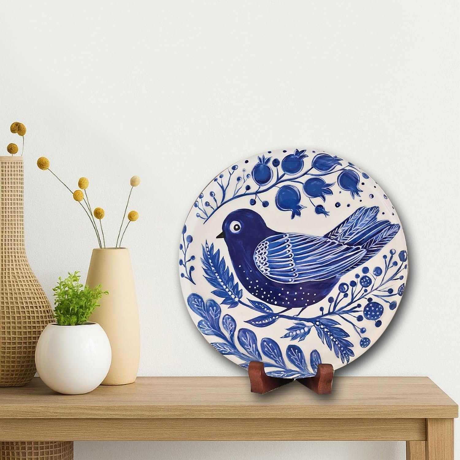 Pastel Pichwai Blue Bird Harmony Wall Plate (10 Inch) Finish Frame for Home Decoration, Living Room - Wall Art for Gift, Aesthetic Room Decor Items | Wall Hanging (Blue)