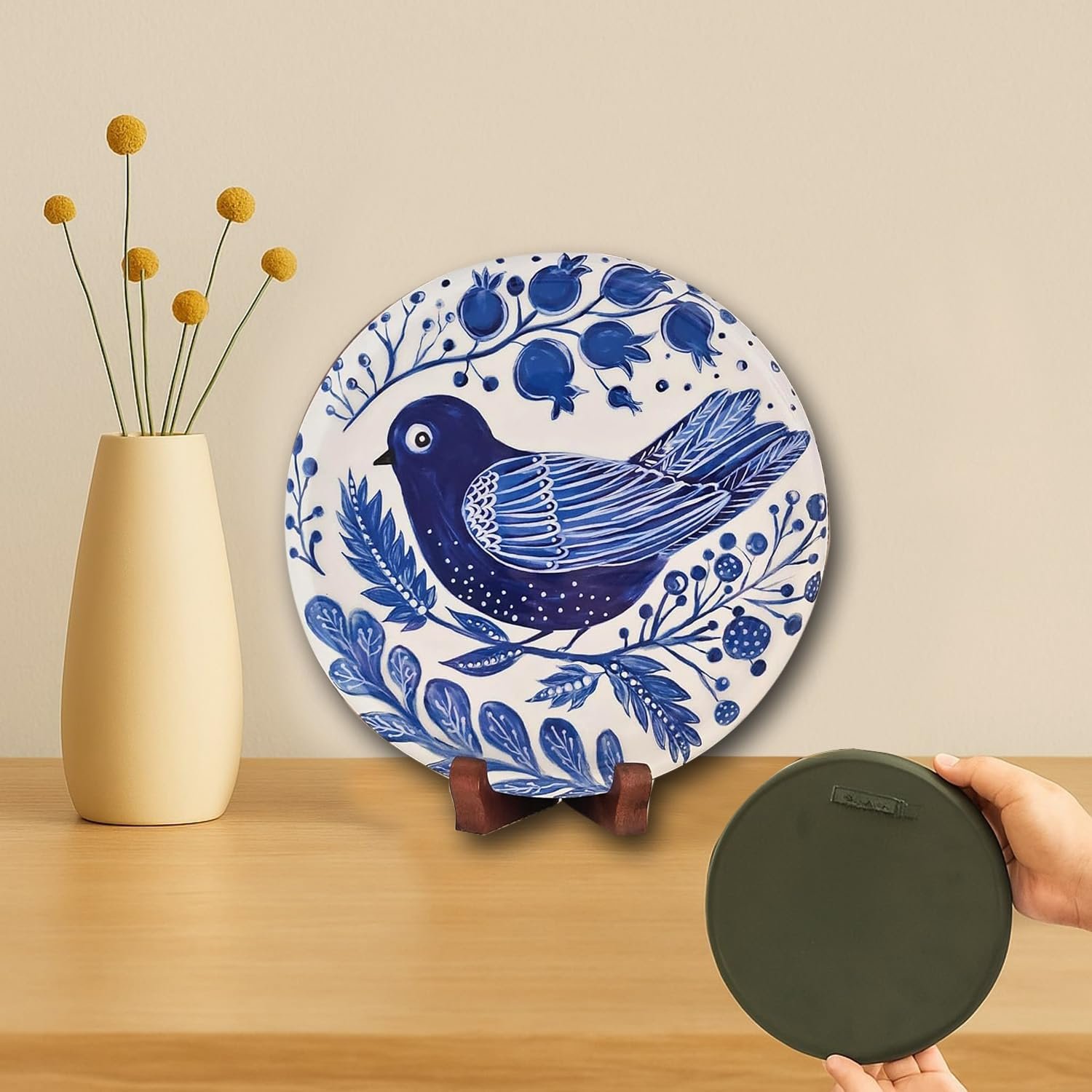 Pastel Pichwai Blue Bird Harmony Wall Plate (10 Inch) Finish Frame for Home Decoration, Living Room - Wall Art for Gift, Aesthetic Room Decor Items | Wall Hanging (Blue)