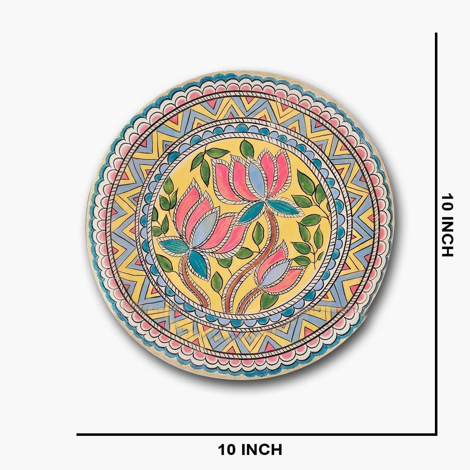 Pastel Pichwai Lotus Mandala Bloom Wall Plate (10 Inch) Finish Frame for Home Decoration, Living Room - Wall Art for Gift, Aesthetic Room Decor Items | Wall Hanging (Multi Floral)