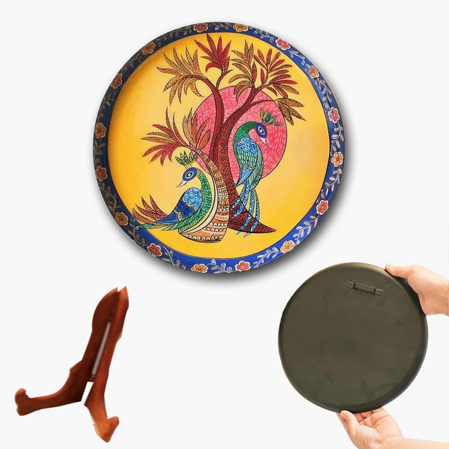 Pastel Pichwai Peacock Tree Melody Wall Plate (10 Inch) Finish Frame for Home Decoration, Living Room - Wall Art for Gift, Aesthetic Room Decor Items | Wall Hanging (Multi)