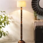 Off-White Cotton Drum Wooden Floor Lamp -1- (12×56.7 inches) -Closed Snake
