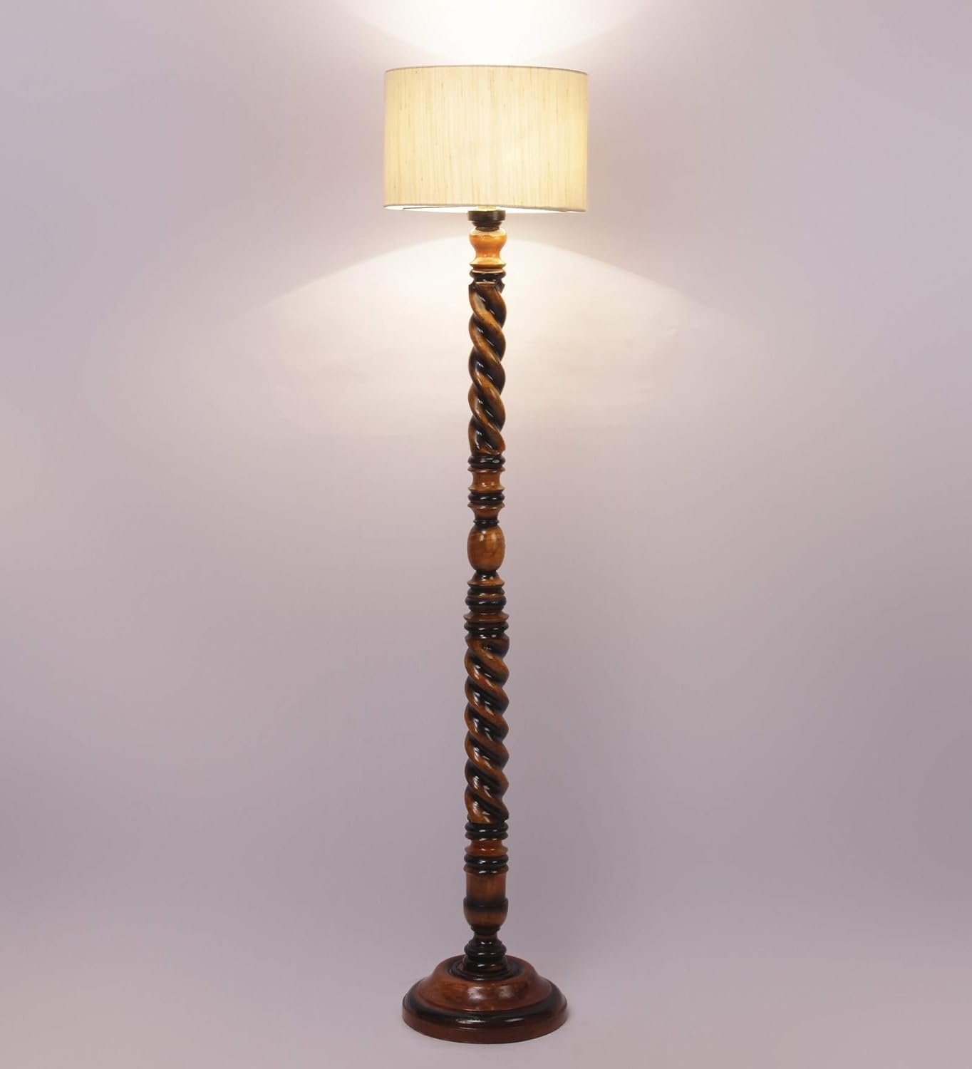 Off-White Cotton Drum Wooden Floor Lamp -1- (12x56.7 inches) -Closed Snake