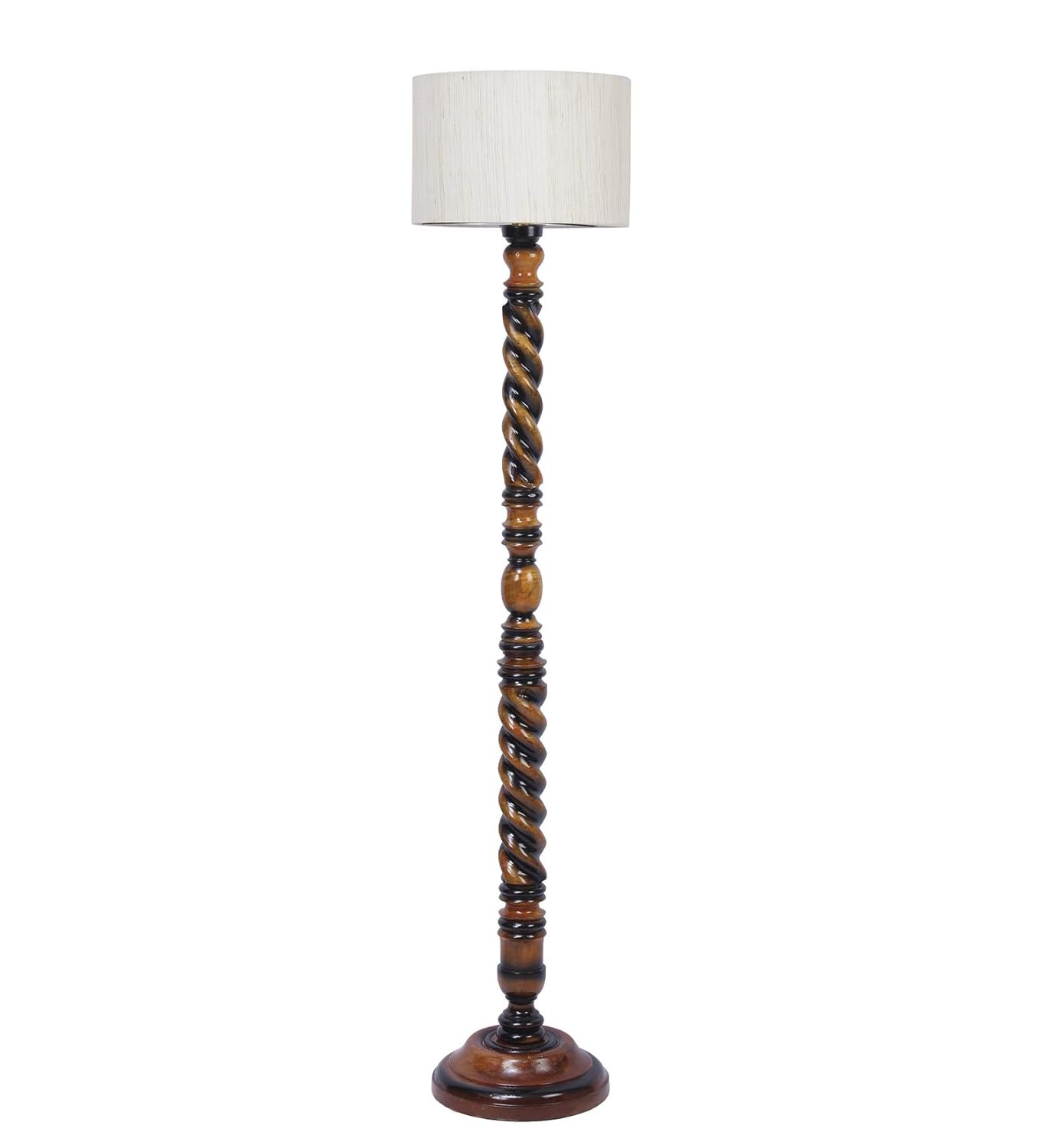 Off-White Cotton Drum Wooden Floor Lamp -1- (12x56.7 inches) -Closed Snake
