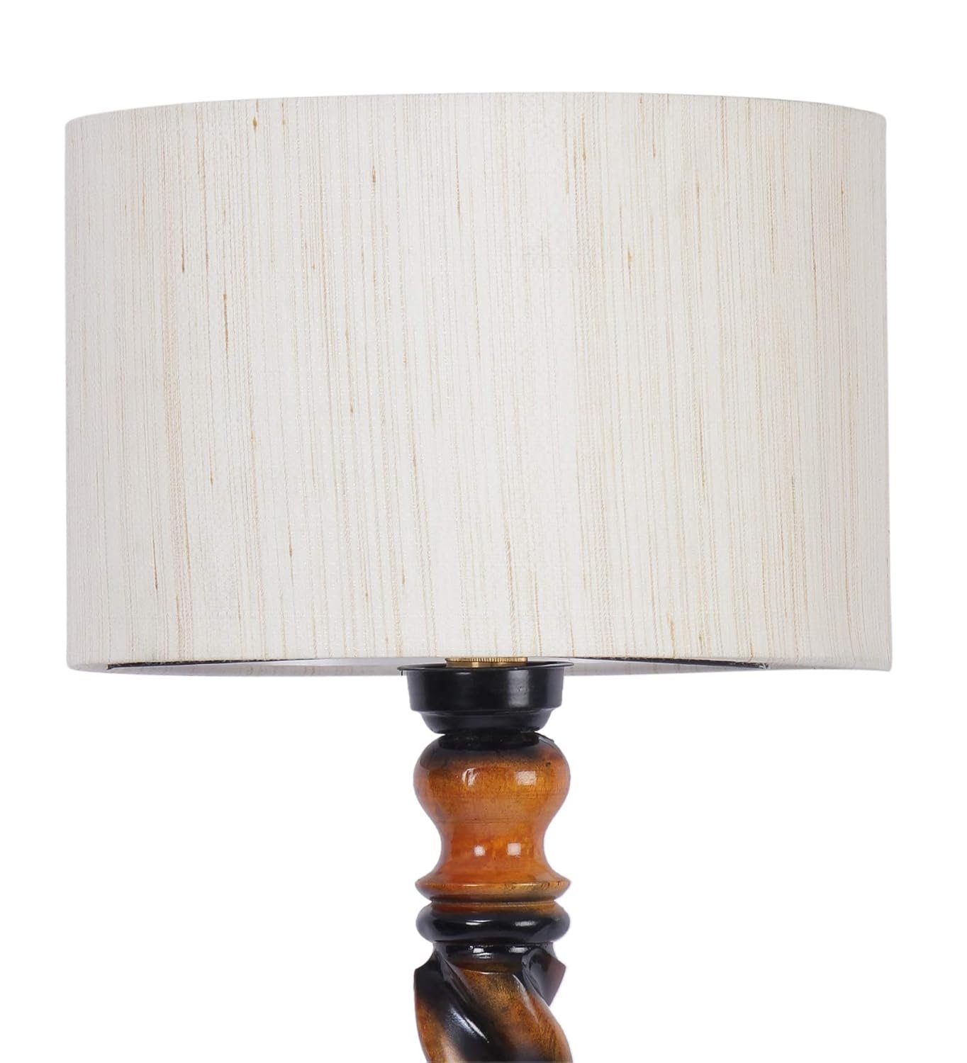 Off-White Cotton Drum Wooden Floor Lamp -1- (12x56.7 inches) -Closed Snake