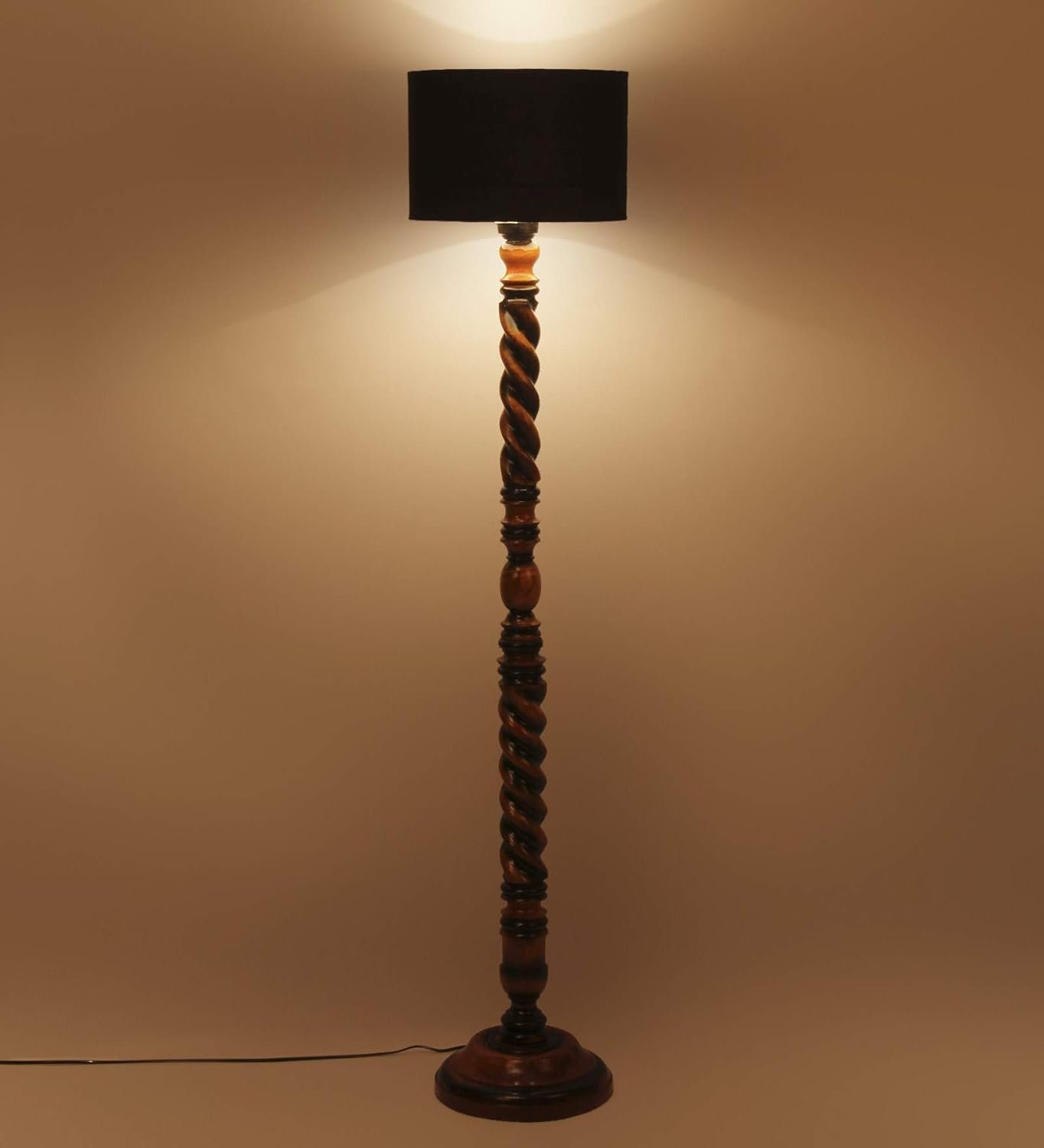 Black Cotton Drum Wooden Floor Lamp -2-(12x56.7inches) -Closed Snake