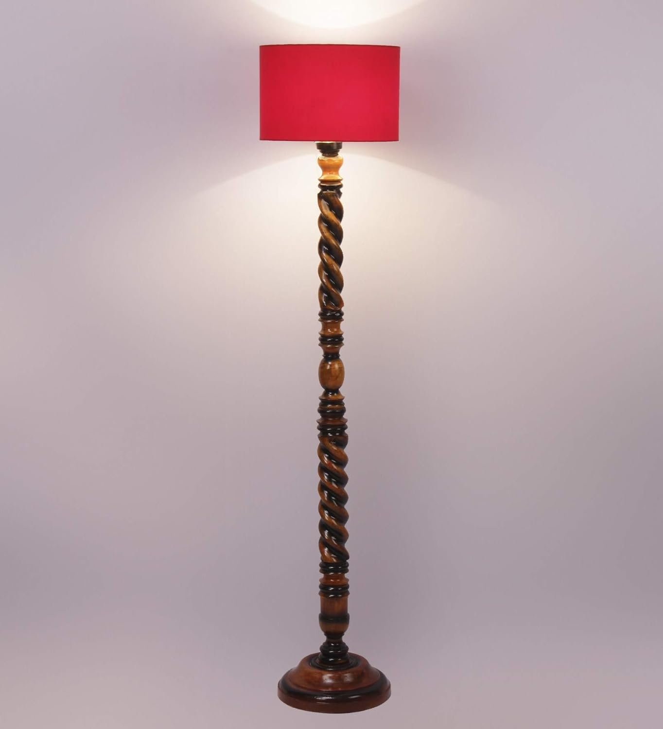 Red Cotton Drum Wooden Floor Lamp -3-(12x56.7 inches) -Closed Snake