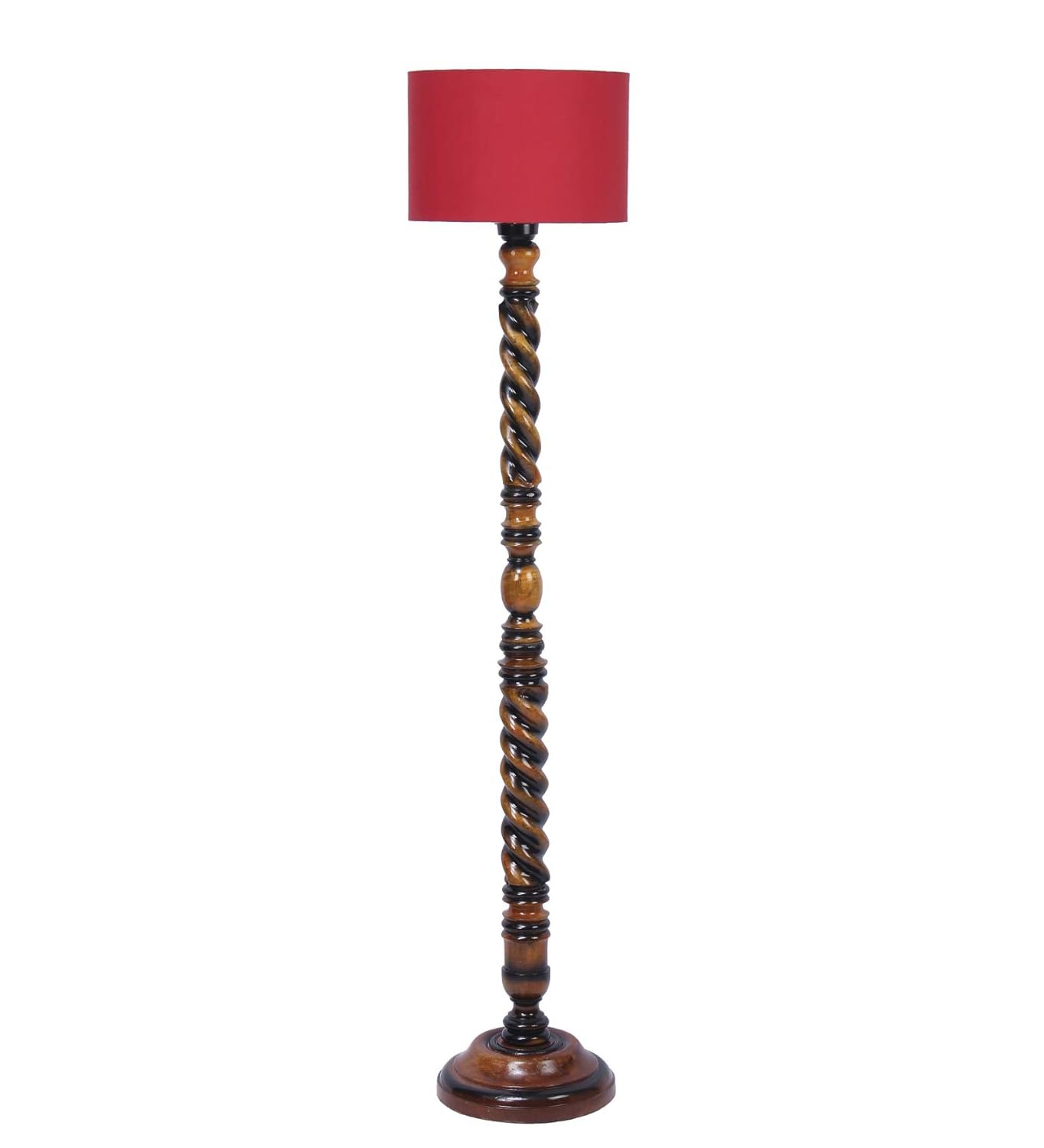 Red Cotton Drum Wooden Floor Lamp -3-(12x56.7 inches) -Closed Snake