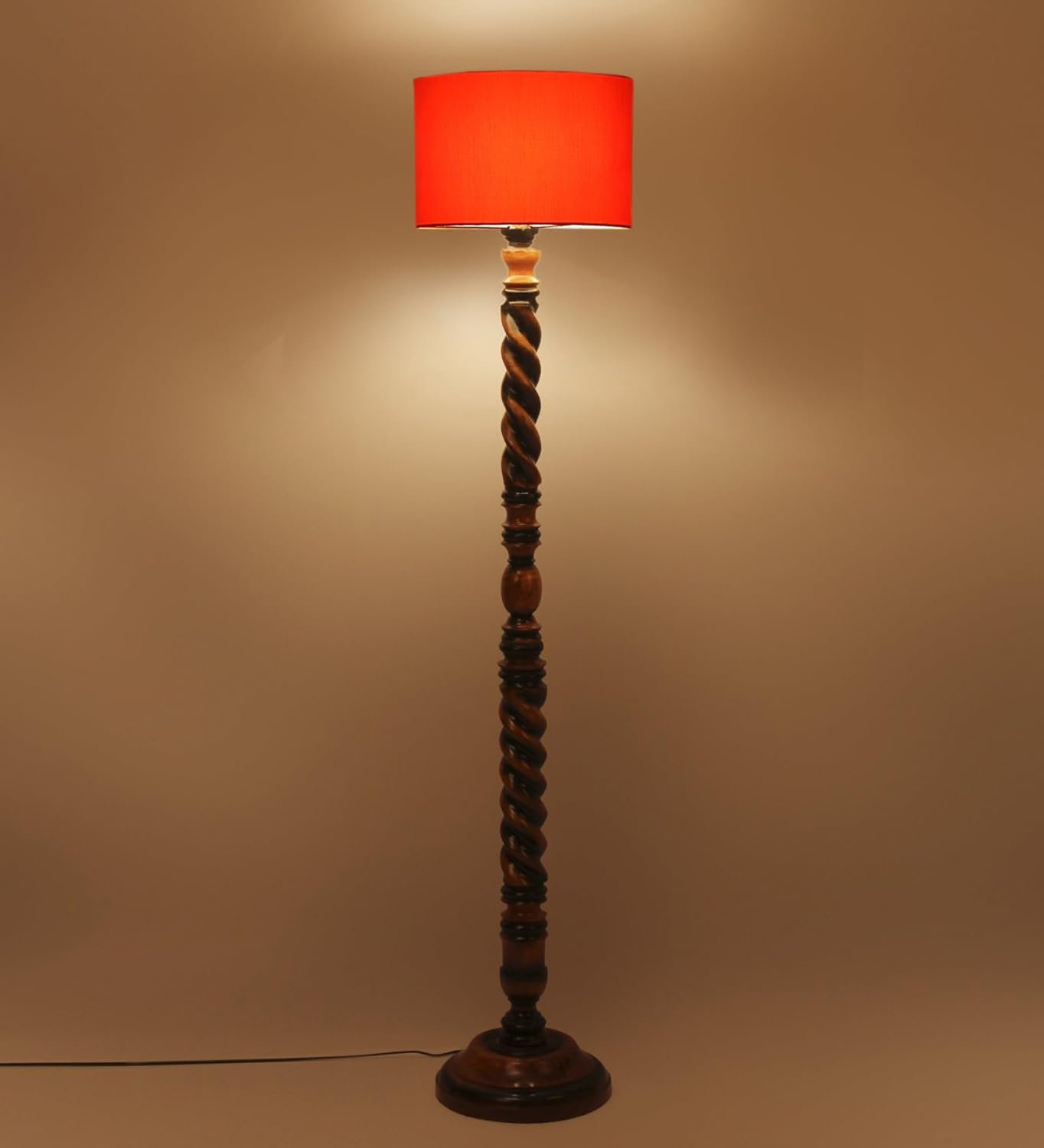 Orange Cotton Drum Wooden Floor Lamp -4-(12x56.7 inches) -Closed Snake