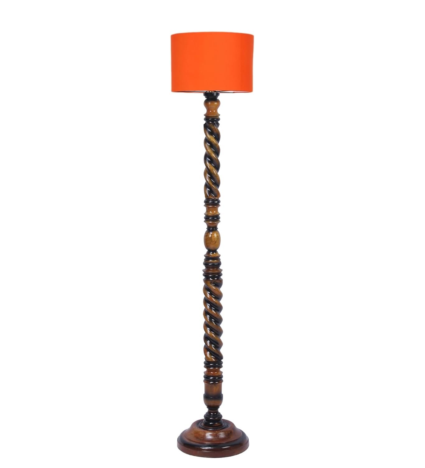 Orange Cotton Drum Wooden Floor Lamp -4-(12x56.7 inches) -Closed Snake