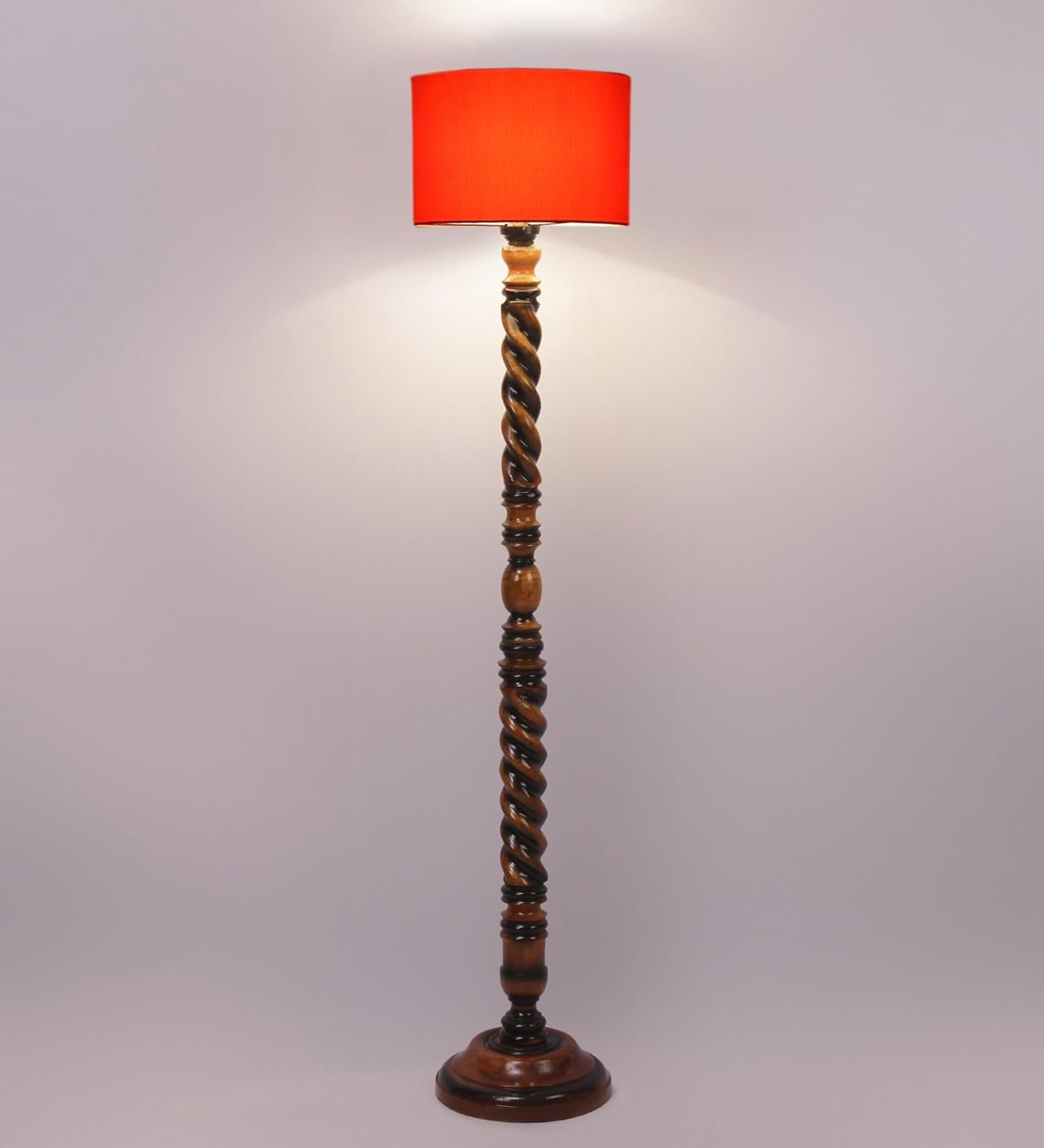 Orange Cotton Drum Wooden Floor Lamp -4-(12x56.7 inches) -Closed Snake
