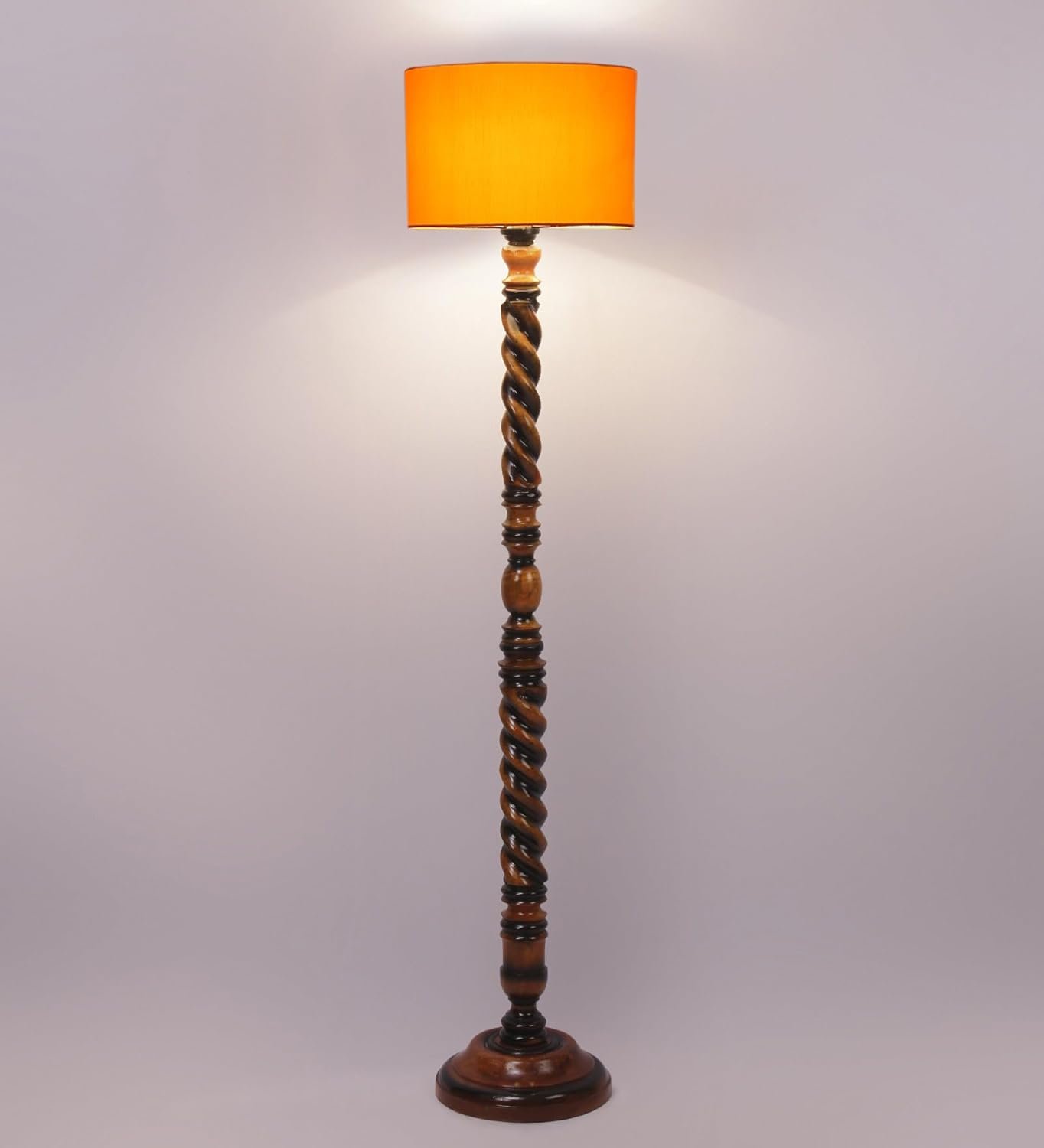 Yellow Cotton Drum Wooden Floor Lamp -5-(12x56 .7inches) -Closed Snake