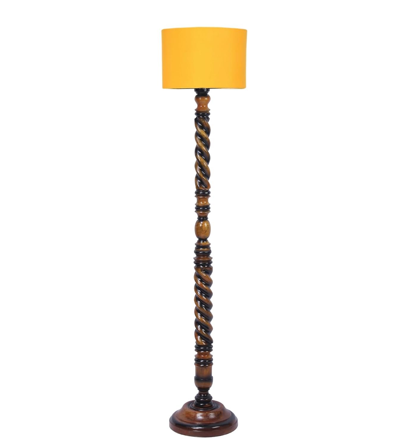 Yellow Cotton Drum Wooden Floor Lamp -5-(12x56 .7inches) -Closed Snake