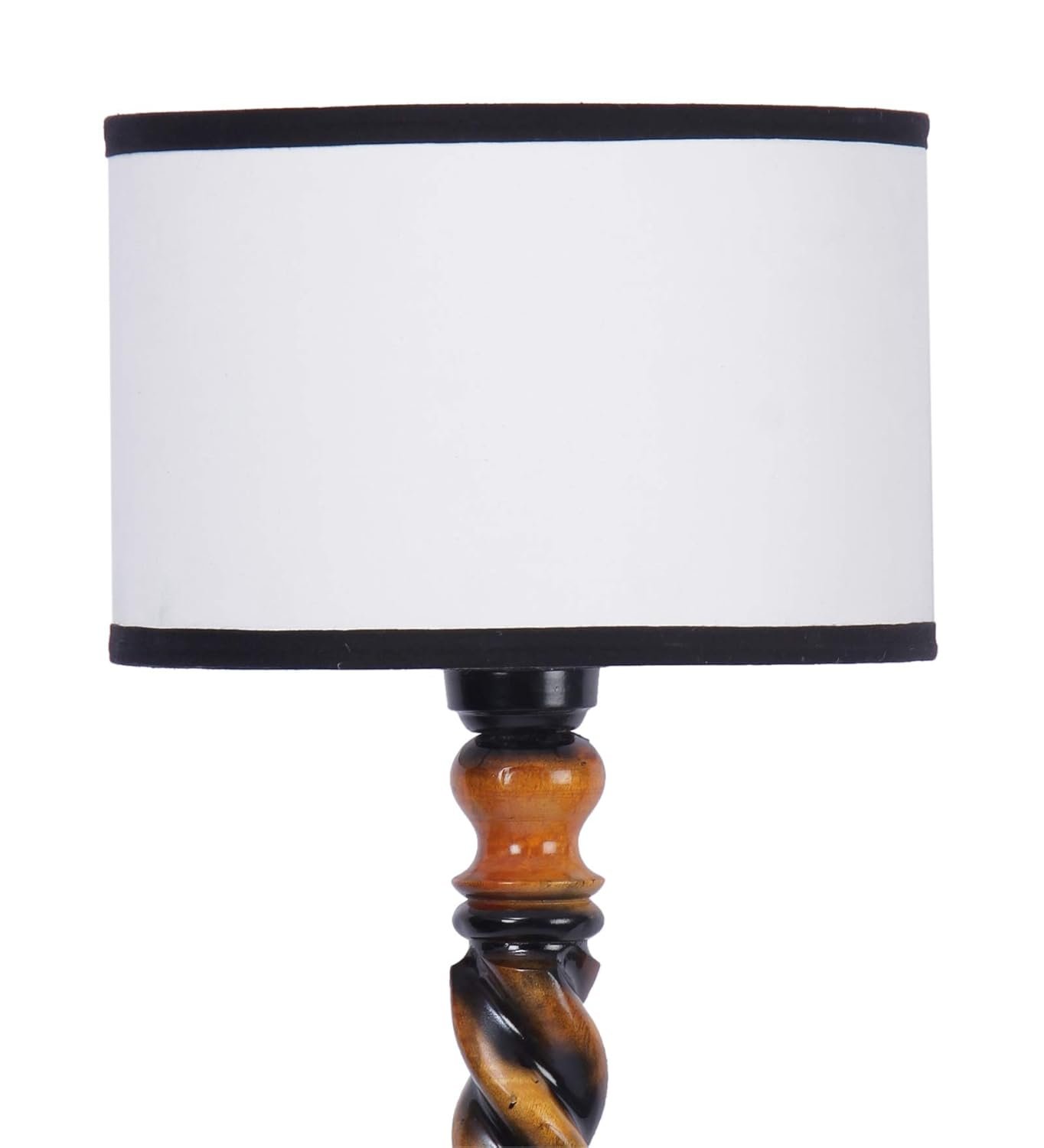 White & Black Cotton Drum Wooden Floor Lamp -7-(12x56.7inches)-Closed Snake