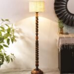 White Jute Drum Wooden Floor Lamp -9-(12×56.7inches) -Closed Snake