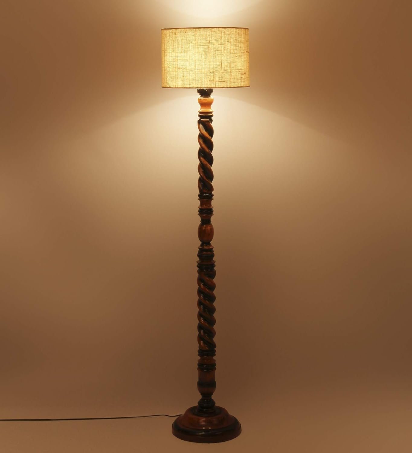White Jute Drum Wooden Floor Lamp -9-(12x56.7inches) -Closed Snake
