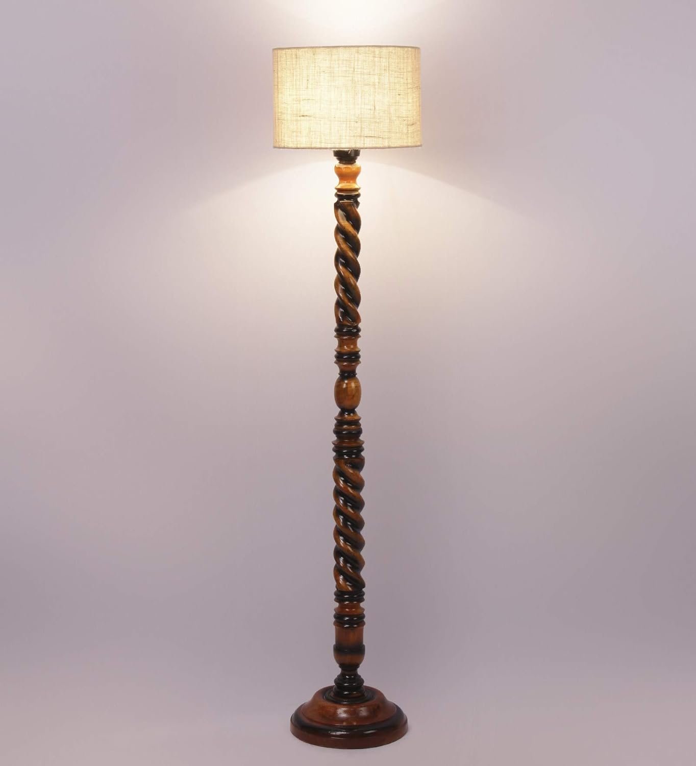 White Jute Drum Wooden Floor Lamp -9-(12x56.7inches) -Closed Snake