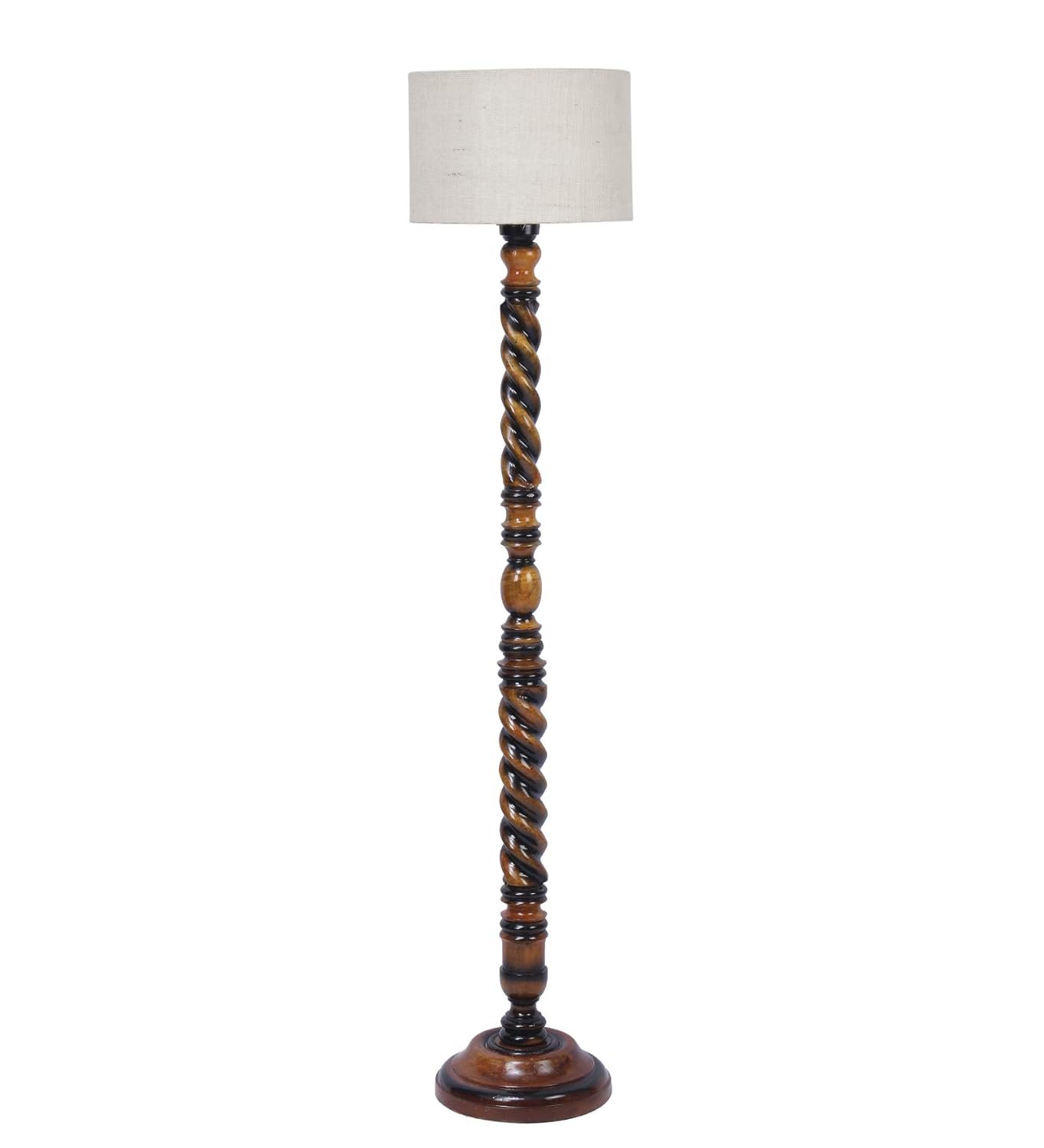 White Jute Drum Wooden Floor Lamp -9-(12x56.7inches) -Closed Snake
