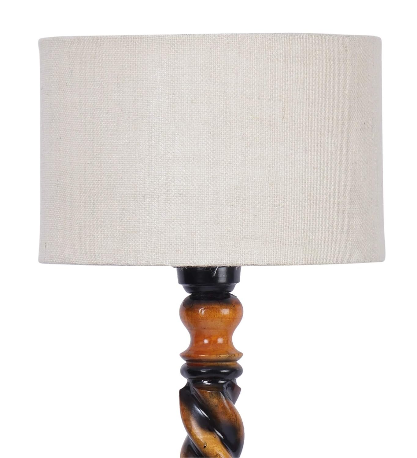 White Jute Drum Wooden Floor Lamp -9-(12x56.7inches) -Closed Snake