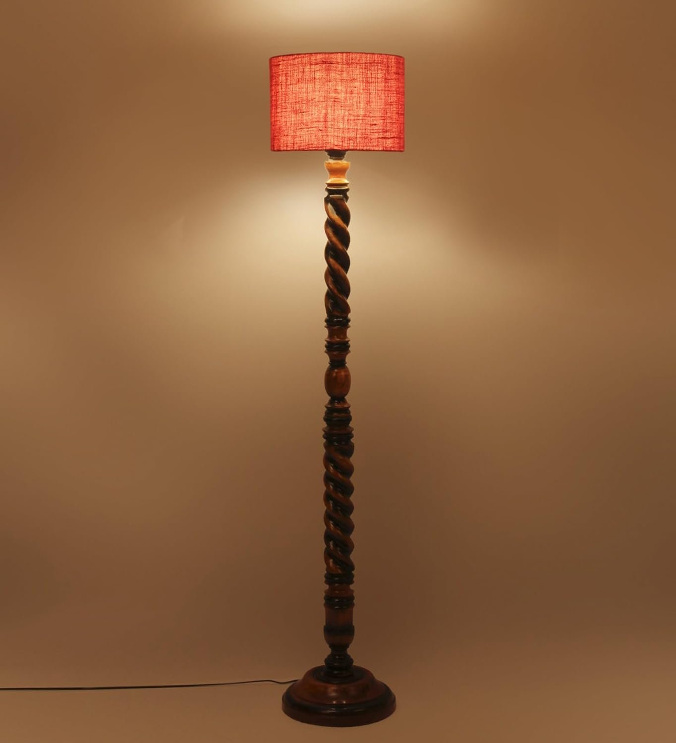 Pink Jute Drum Wooden Floor Lamp -10-(12x56.7inches) -Closed Snake