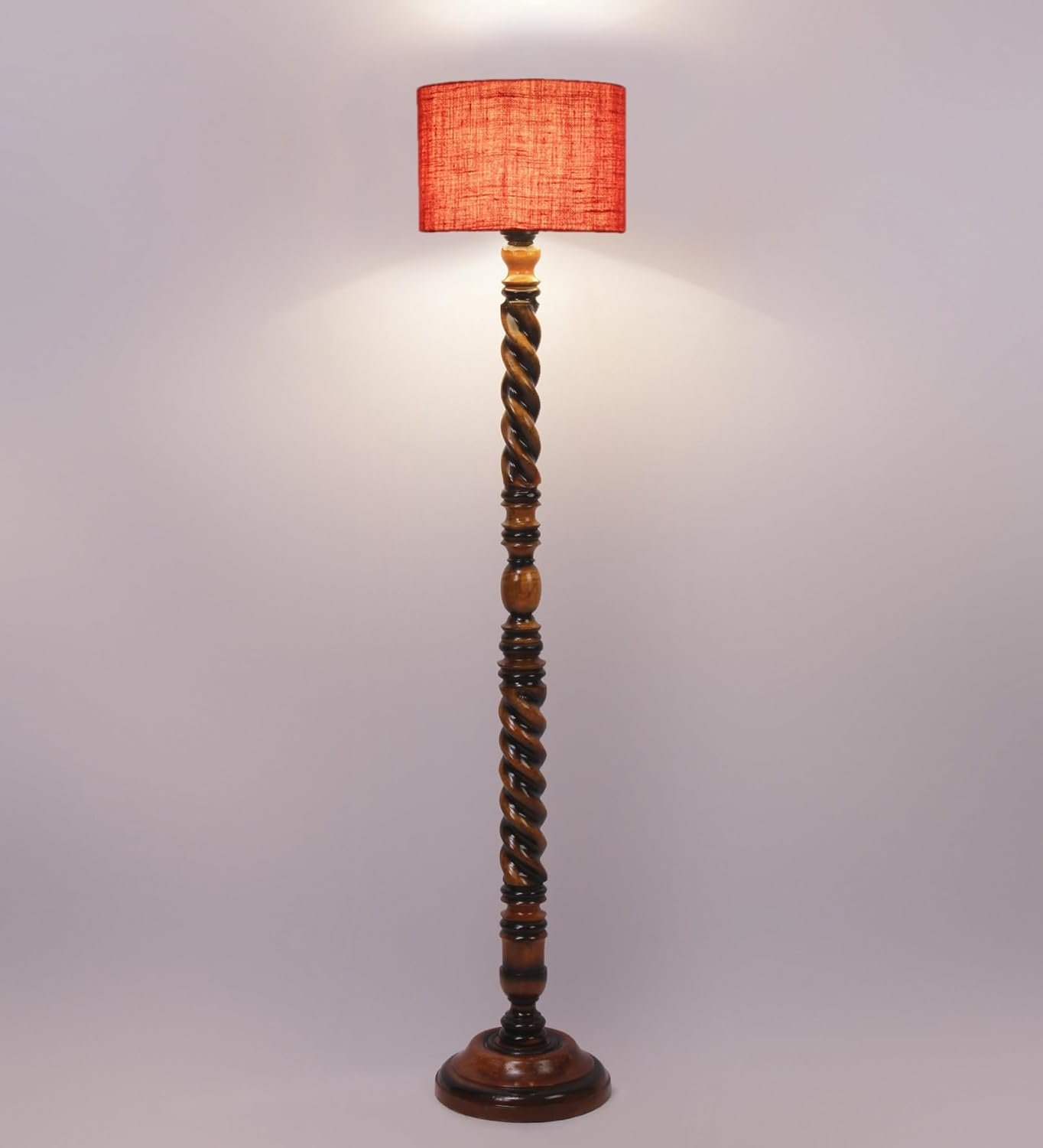 Pink Jute Drum Wooden Floor Lamp -10-(12x56.7inches) -Closed Snake