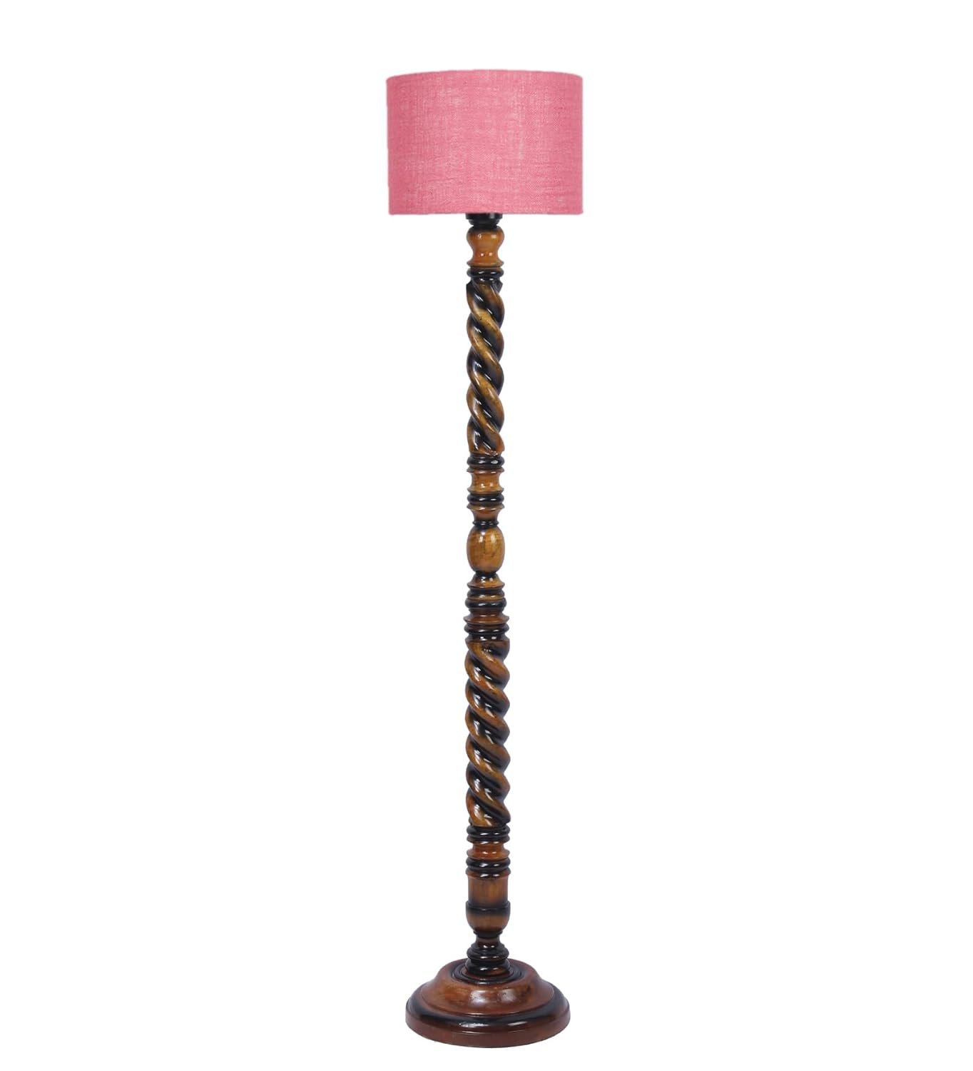 Pink Jute Drum Wooden Floor Lamp -10-(12x56.7inches) -Closed Snake