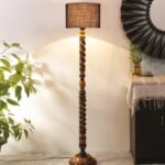 Maroon Jute Drum Wooden Floor Lamp -11-(12×56.7inches) -Closed Snake