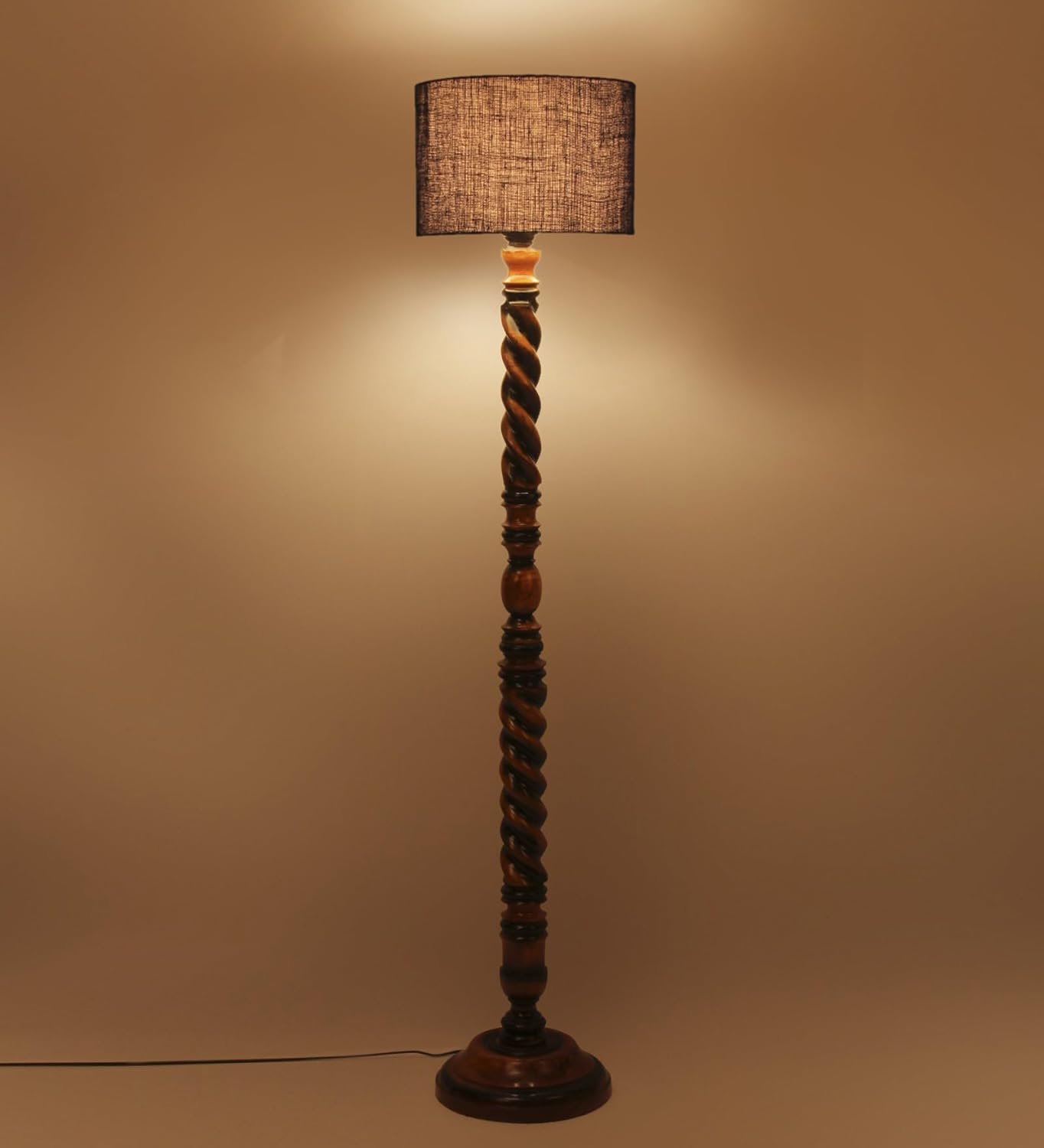 Maroon Jute Drum Wooden Floor Lamp -11-(12x56.7inches) -Closed Snake