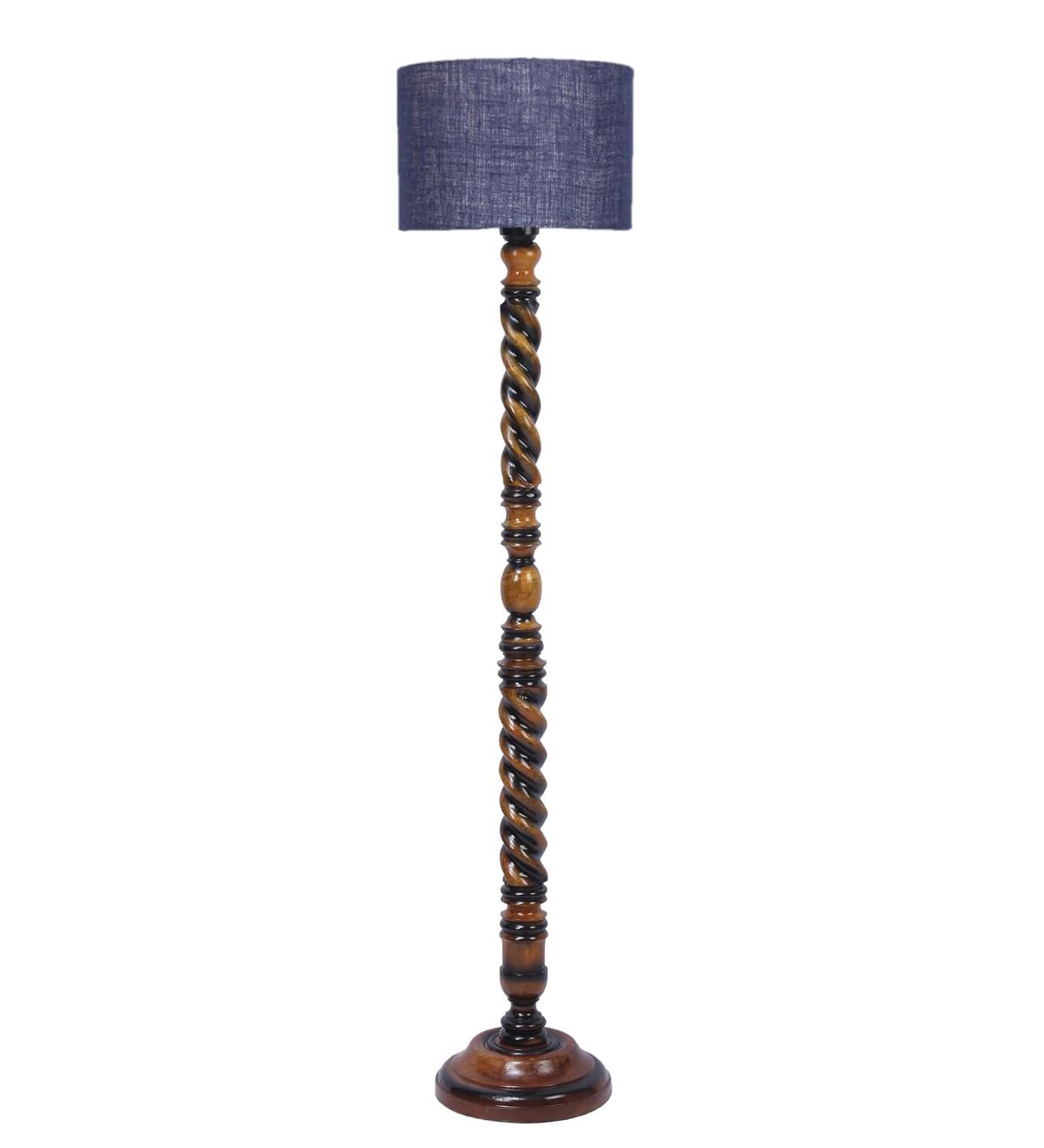 Maroon Jute Drum Wooden Floor Lamp -11-(12x56.7inches) -Closed Snake
