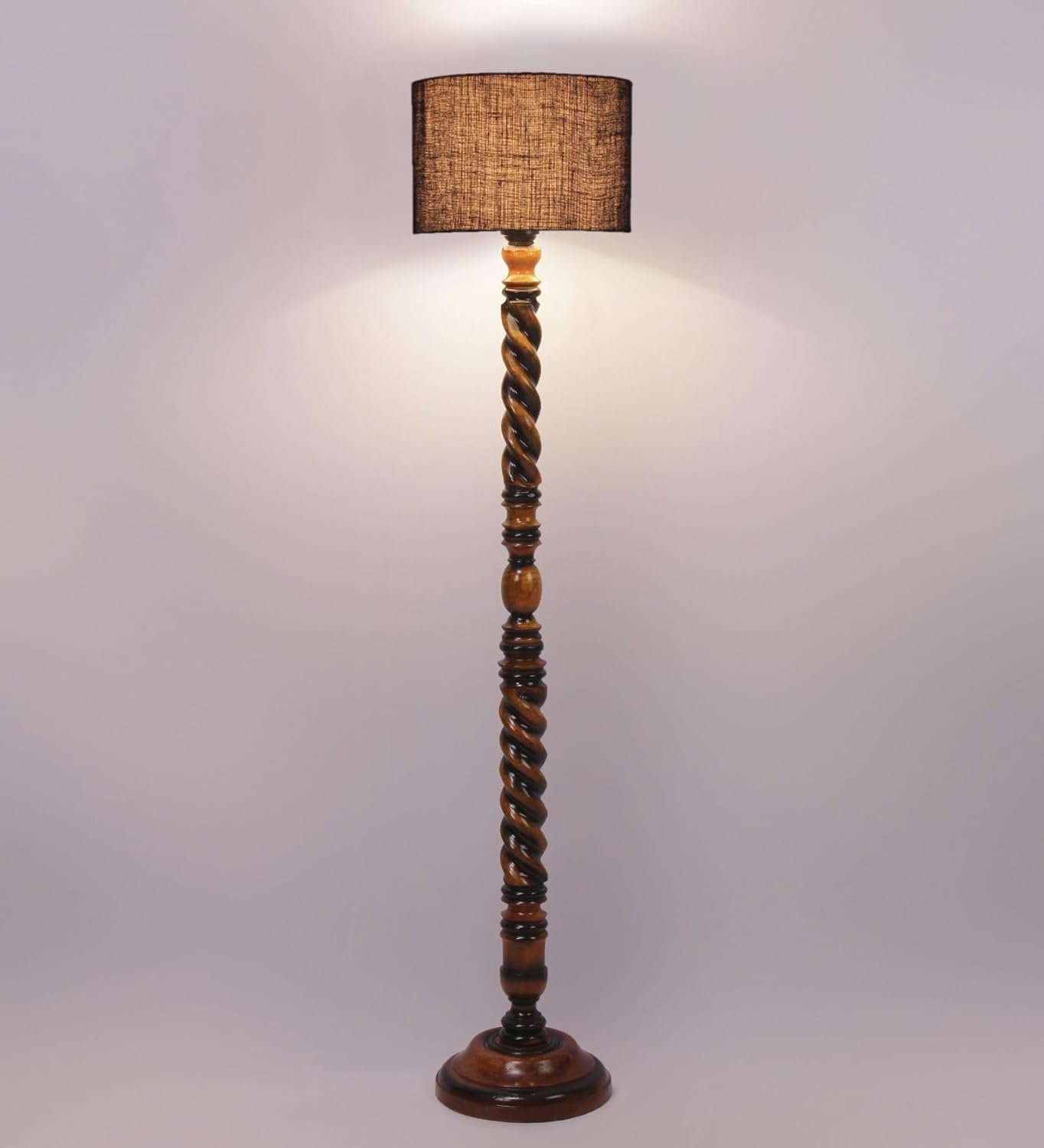 Maroon Jute Drum Wooden Floor Lamp -11-(12x56.7inches) -Closed Snake