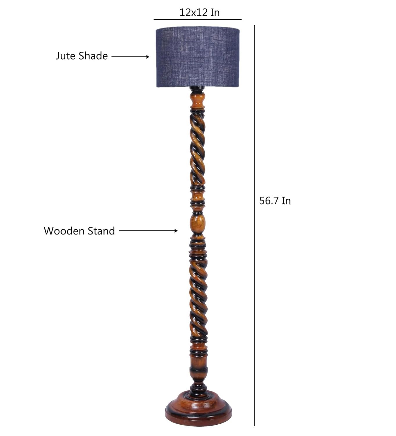 Maroon Jute Drum Wooden Floor Lamp -11-(12x56.7inches) -Closed Snake