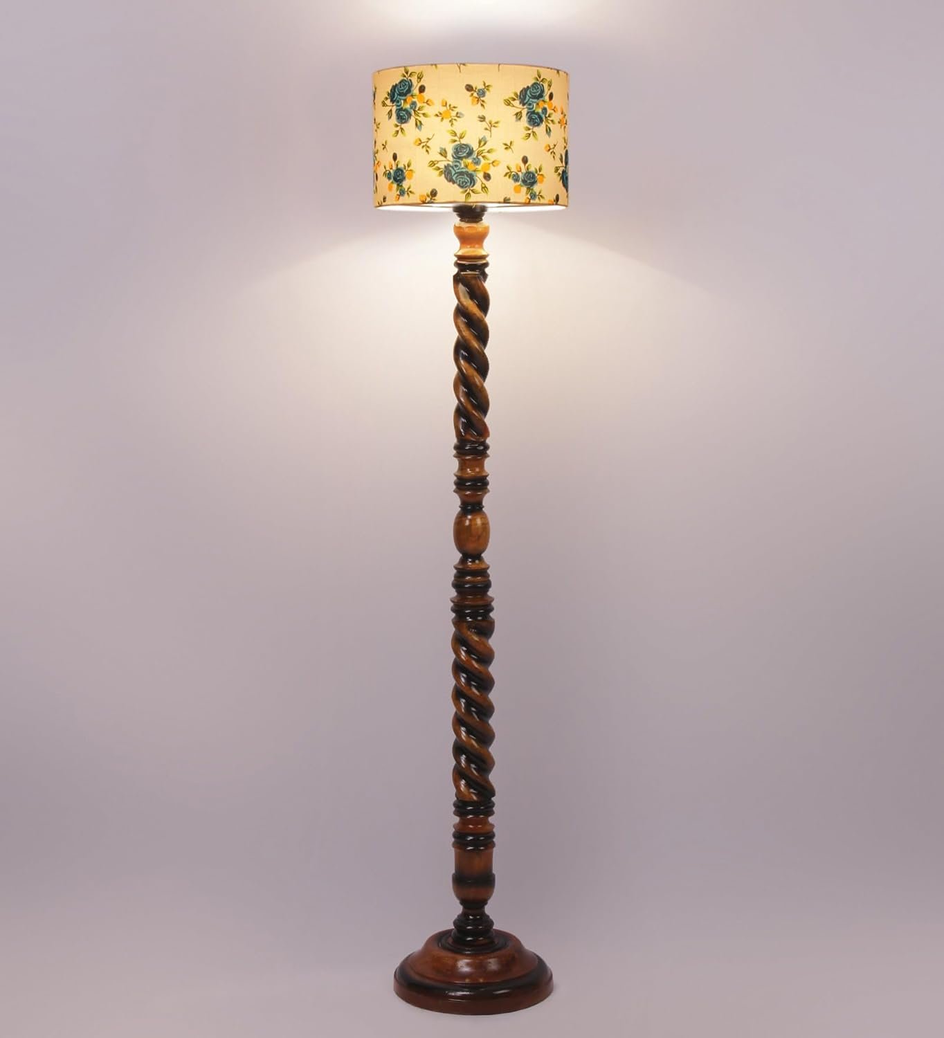 Printed Cotton Drum Wooden Floor Lamp -13-(12x56.7inches) -Closed Snake