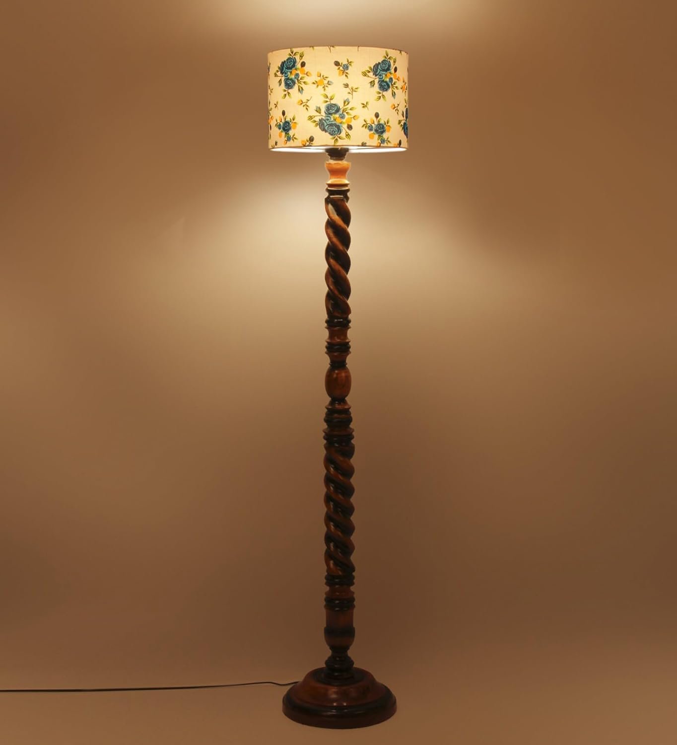 Printed Cotton Drum Wooden Floor Lamp -13-(12x56.7inches) -Closed Snake
