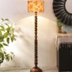 Printed Cotton Drum Wooden Floor Lamp -14 (12×56.7inches) -Closed Snake