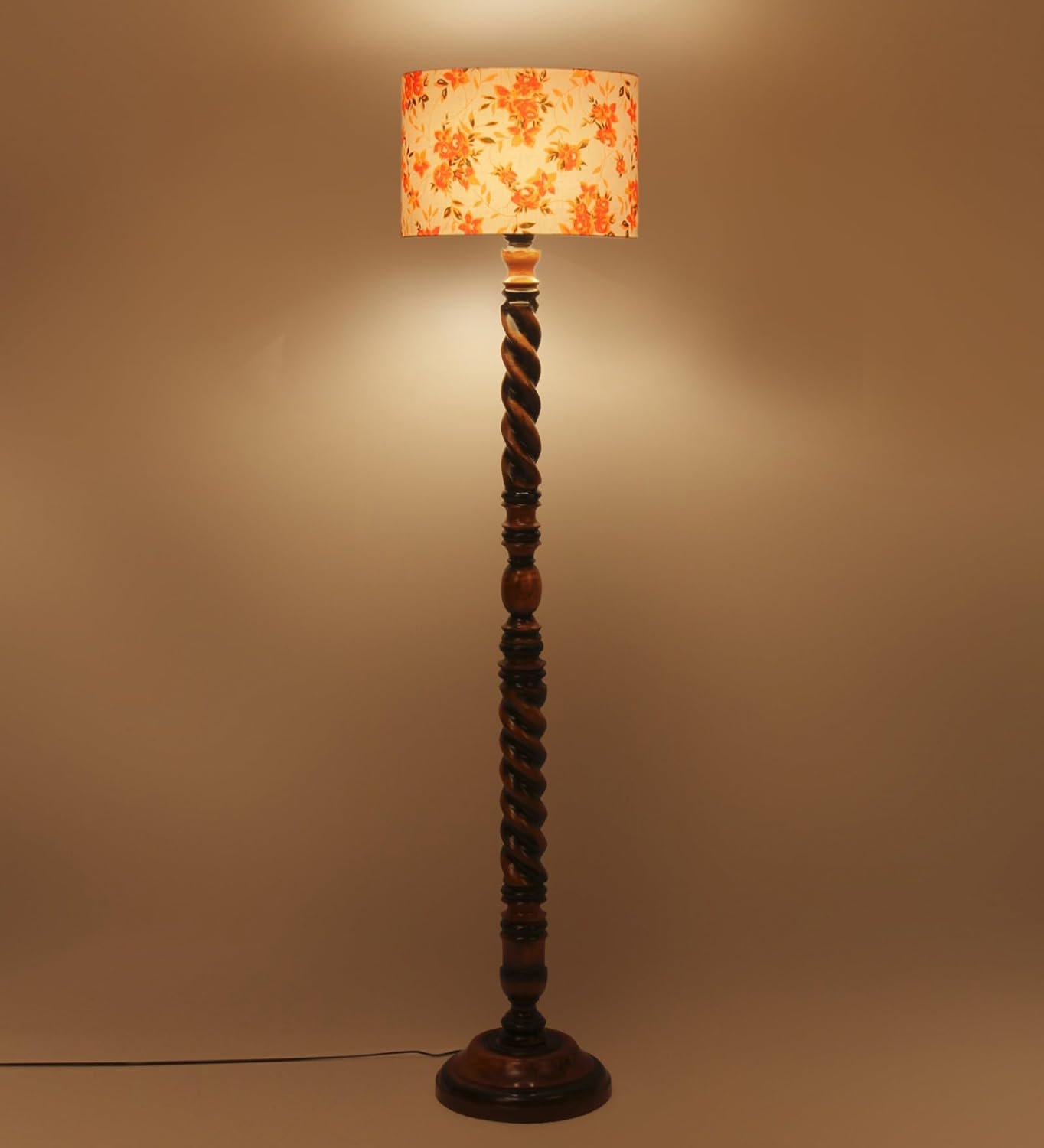 Printed Cotton Drum Wooden Floor Lamp -14 (12x56.7inches) -Closed Snake