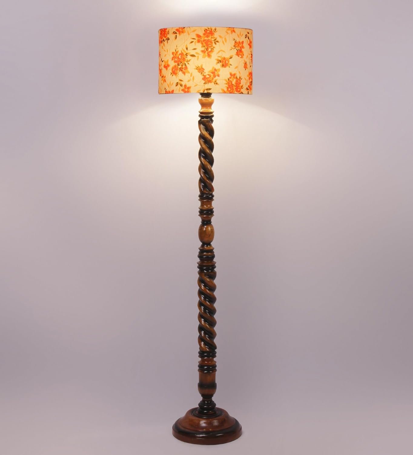 Printed Cotton Drum Wooden Floor Lamp -14 (12x56.7inches) -Closed Snake